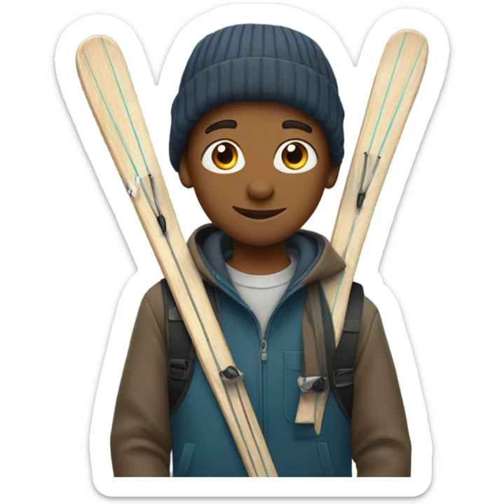 a schoolboy with skis in his hands sticker