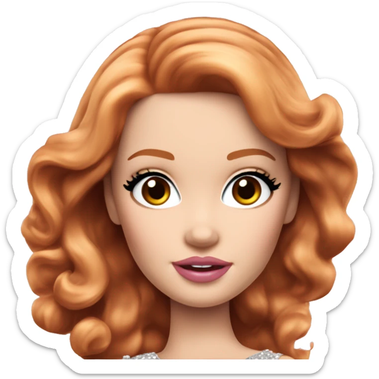 Glam barbie with brown eyes, pink plumped lips, ginger hair and pale skin sticker