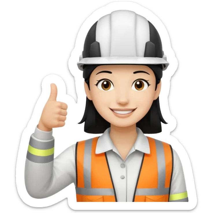Una persona con pelo negro con casco blanco inginiero cilvil pulgar arriba sticker