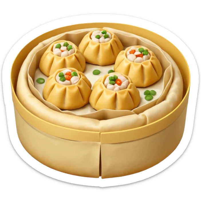 siu mai (a type of dim sum, just 1 white color fish patty wrapped by yellow dough, leaving only the top part unwrapped, shape looks like short cylinder shape) sticker