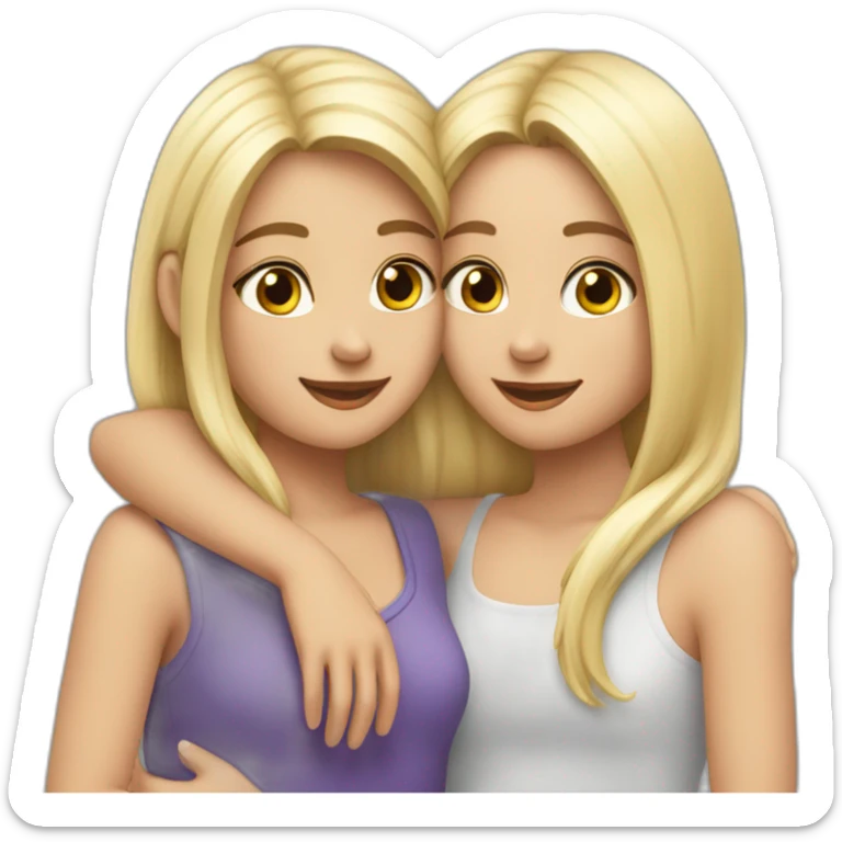 two girls, blonde and brunette hug each othertwo girls, blonde and brunette hug each other sticker
