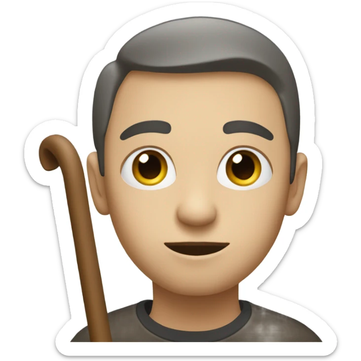 a blind person looking to the right, with a cane in hand, neutral facial expression sticker