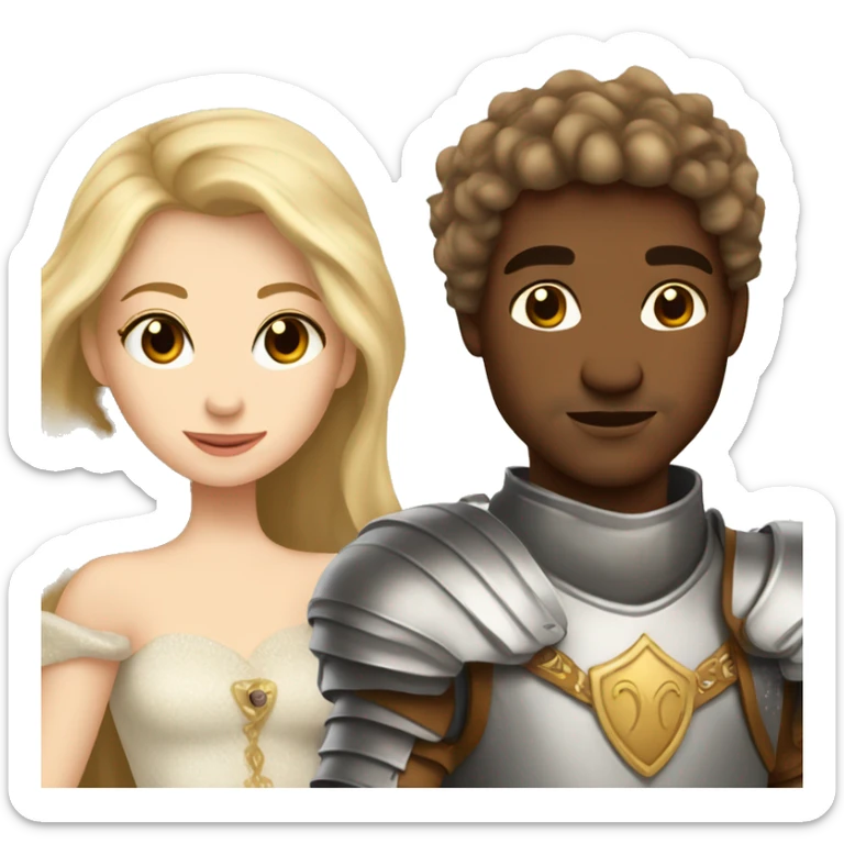 princess with brown hair and brown eyes kisses knight with red eyes and blond wavy hair sticker