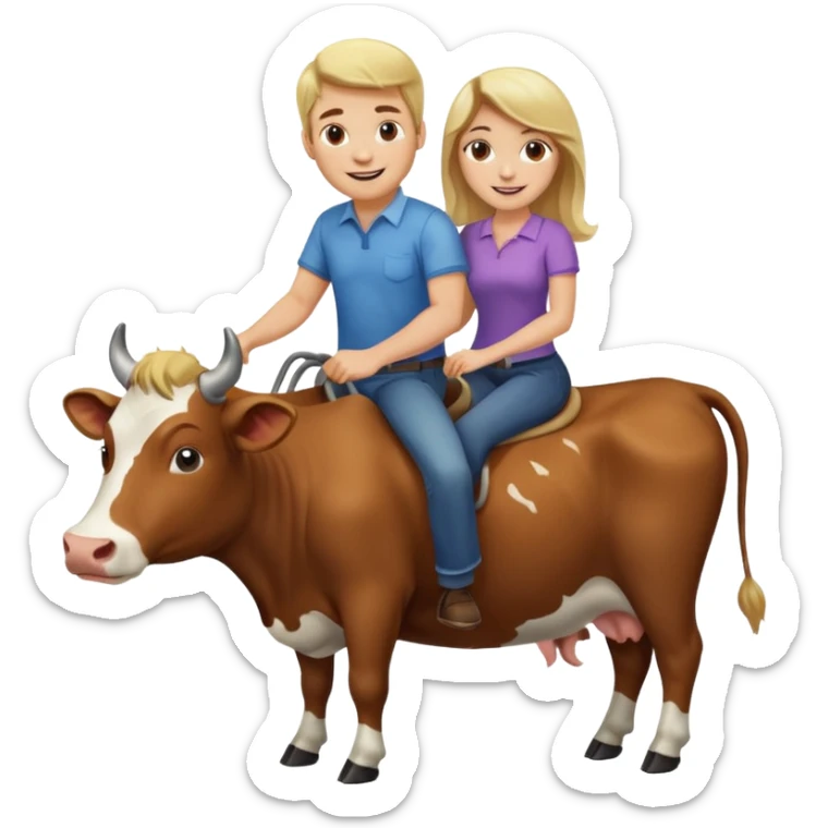 WBlond man and brown hair woman riding a cow sticker