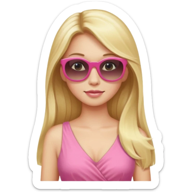 dior women with long blonde hair wear sun glasses, pink dress sticker