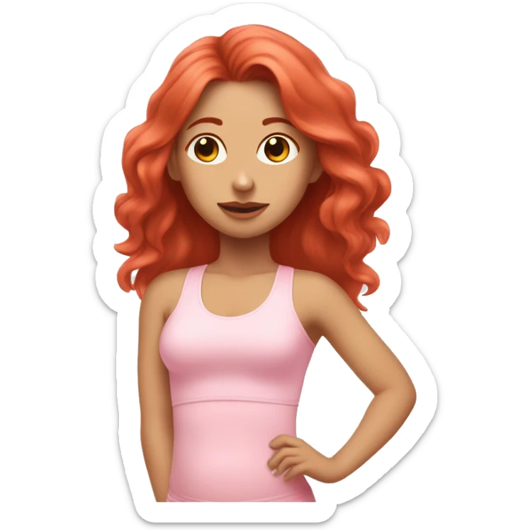 girl with long red hair in a baby pink outfit doing pilates sticker