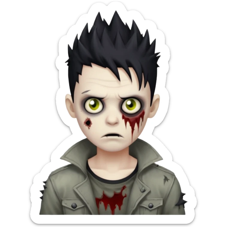 zombie boy with spikey hair black color and make him handsome zombie sticker