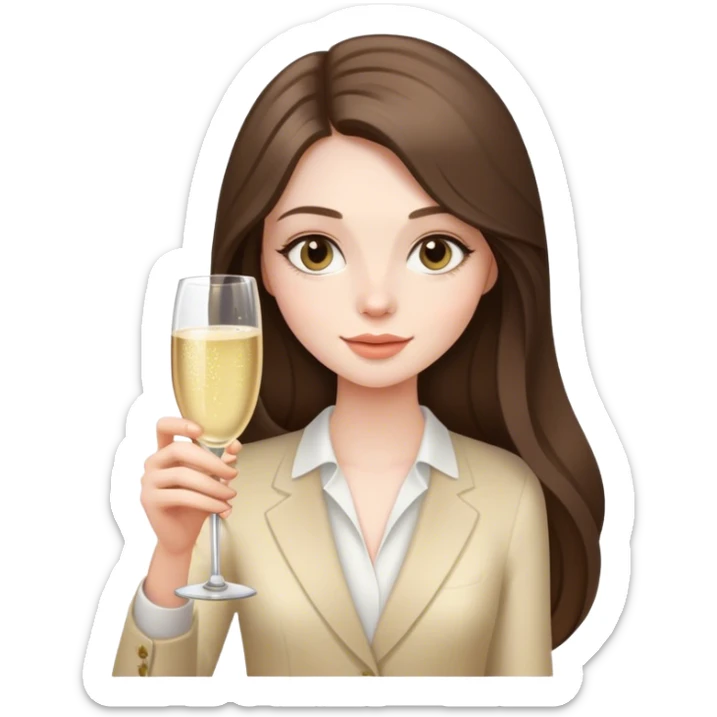 beautiful pale brunette girl with long hair holding a glass of champagne  sticker