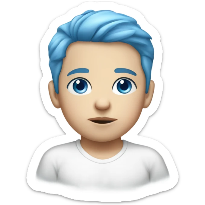 Closed mouth Serious baby Caucasian boy with blue eyes and blue hair sticker
