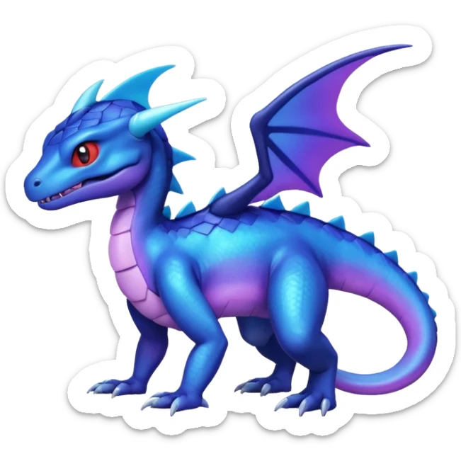 Cute Shiny iridescent cyan indigo blue violet gradients Guilmon-Salandit-Fakémon-hybrid-creature (full body)  sticker
