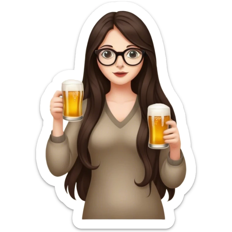 A beautiful brunette with long hair in slippers, glasses, a floral mural on her arm, and a beer in one hand sticker