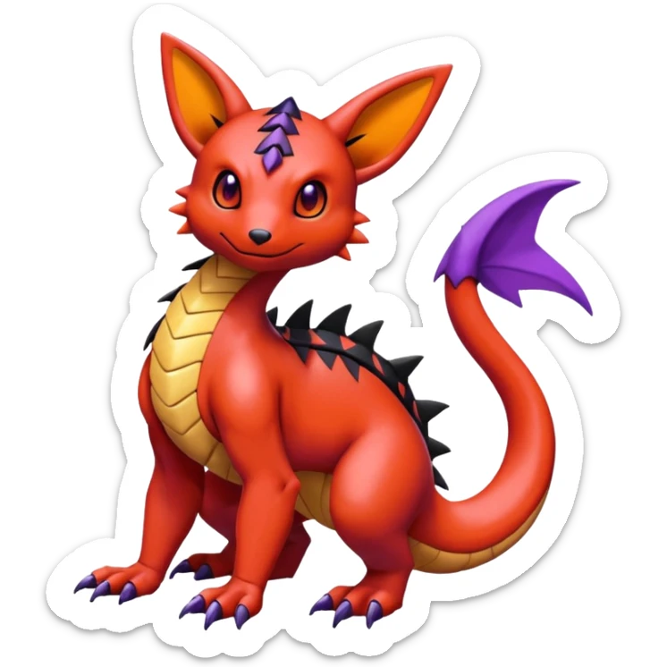 Cute Shiny Guilmon-Salandit-Umbreon-Fakémon-hybrid-creature (full body)  sticker