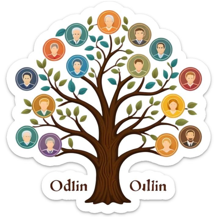 created an intricate but manly looking family genealogy logo including the names of  Odlin and Genealogy while using multiple colors in the logo sticker