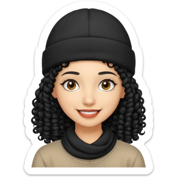 smiling arab hipster woman with curly hair and beanie sticker