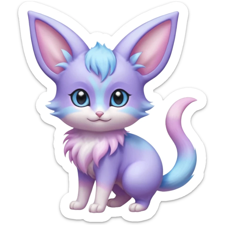 Cute kawaii fluffy big-eyed anime-styled floofy floofy Pastel Gradients Shiny silky realistic smooth soft innocent Espeon-Mew-Minccino-Delcatty-Pachirisu-fusion sticker
