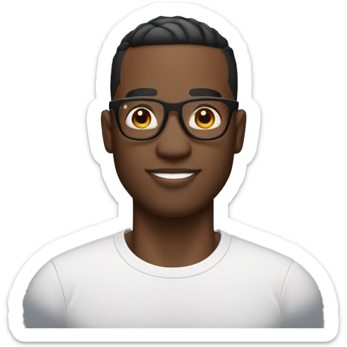 Black man with High top fade and bush eyebrows, white shirt and glasses with AirPods.  sticker