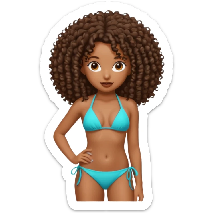 Emojis de uma menina negra de cabelo cacheado, usando biquíni  sticker
