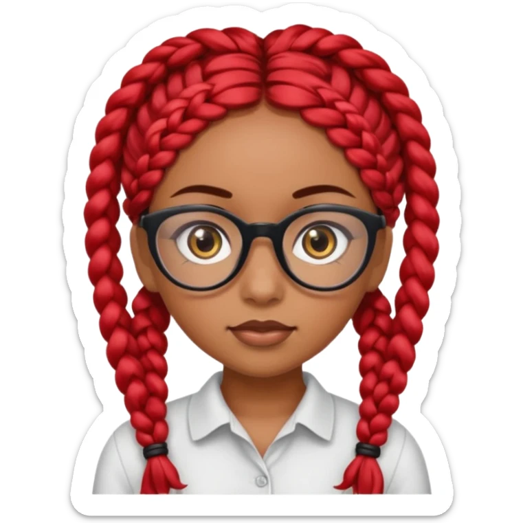 Brown skin Hispanic girl with big brown eyes and black eye glasses, with red braids sticker