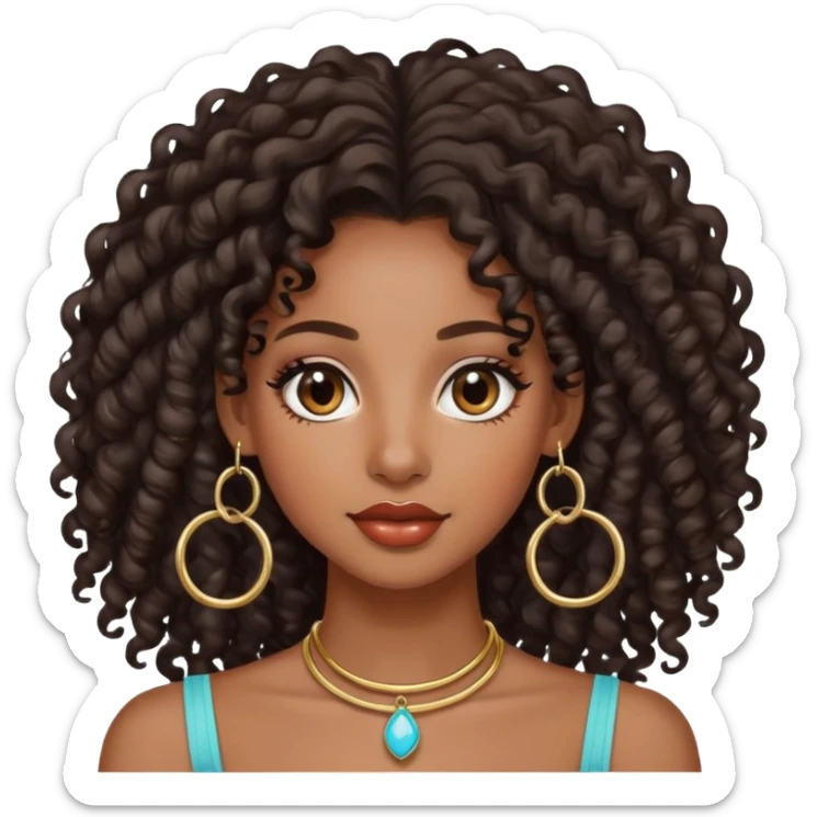 pretty black girl with long curly hair wearing hoop earrings and accessories sticker