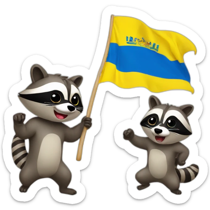 raccoon wrestling with a watermelon and the Ukrainian flag sticker