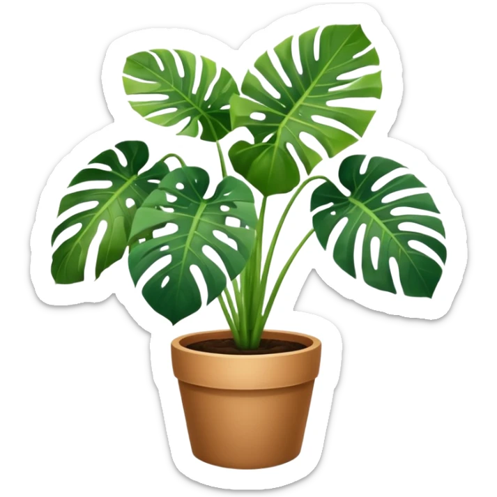 Potted plant, the potted plant contains Monstera deliciosa. sticker