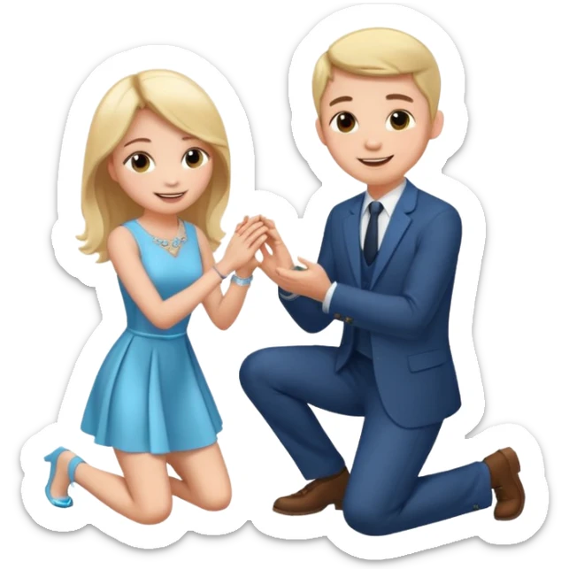 🧎‍♂️‍➡️💍💃 a boy parposing a girl and the boy on his knee and give him ring girl stand after him and shing sticker