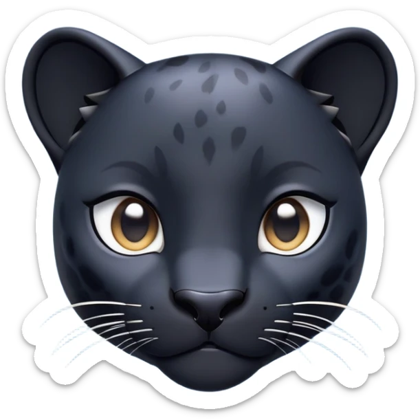 cinematic-cute-panther-portrait-emoji,-head-tilted-playfully-and-inquisitively,-with-a-smooth,-streamlined-form-accentuated-by-a-subtle-sheen-and-round,-sparkling-eyes-filled-with-charm,-simplified-yet-irresistibly-adorable-features, zoomed out showing the houlders sticker