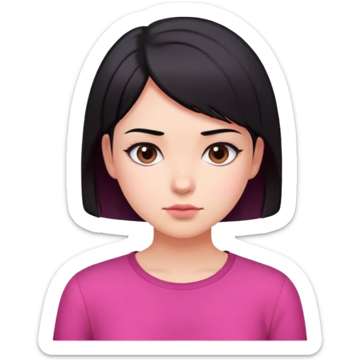 girl with black short straight hair, with a nonchalant face wearing a dark pink shirt sticker