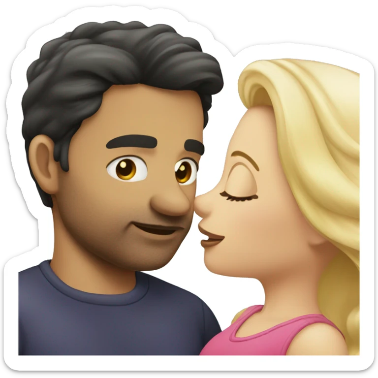 Dark hair man kissing a blond hair woman sticker