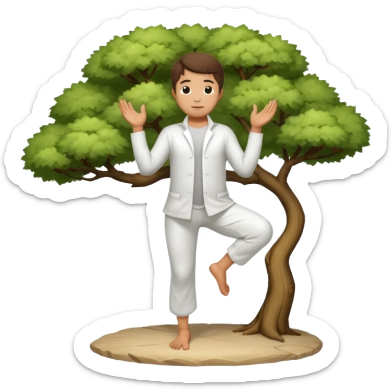 pratiquant de qi gong en position de l'arbre, en tenue noire ou blanche sticker