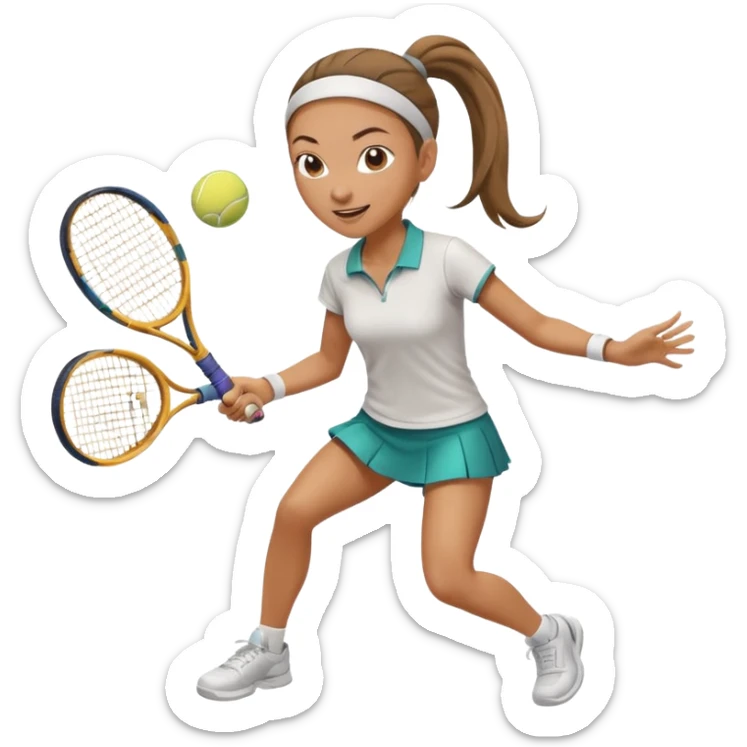 a woman with a ponytail playing tennis, dynamic pose, clear tennis racket, energetic expression sticker