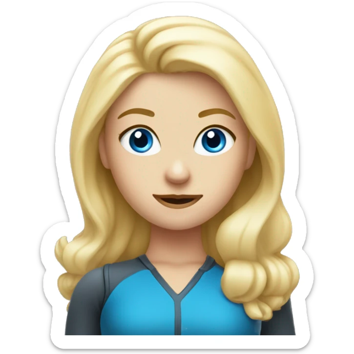 blonde girl with blue eyes like a super hero with building  Sales department sticker