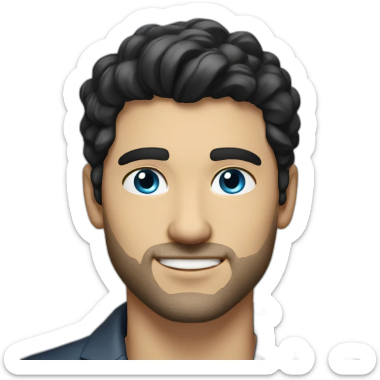 man, blue eyes, 30 year old, caucasian, black hair, blazer, t-shirt, good looking sticker