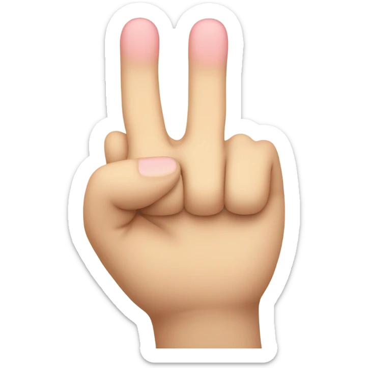 A hand holding up the index and middle finger together as well as the pinky sticker