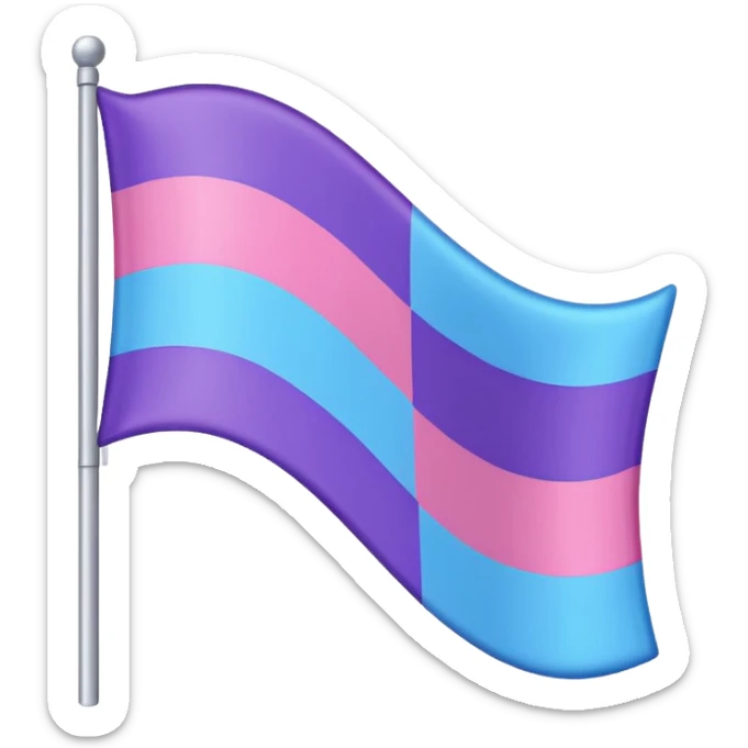 I want a flag, I want the first stripe at the very top of the flag to be pink 🩷. The middle stripe will be the color purple 💜. And finally the bottom stripe will be the color blue 💙. Only those three colors in that exact order. sticker