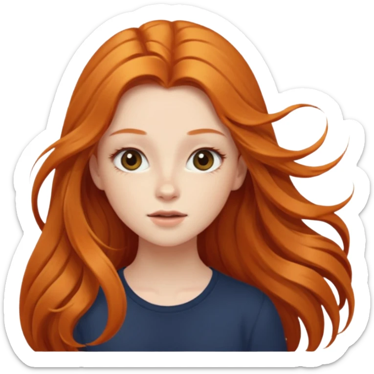 Cute girl with ginger very wind blown long hair and long eyelashes sticker