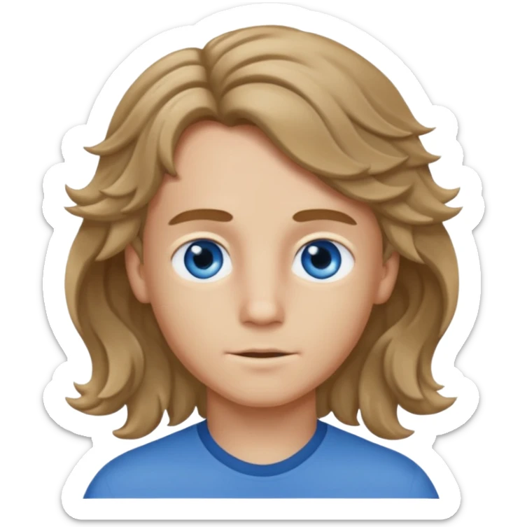 Blue eyed boy with dark blond wavy long hair boy and normal skin color sticker
