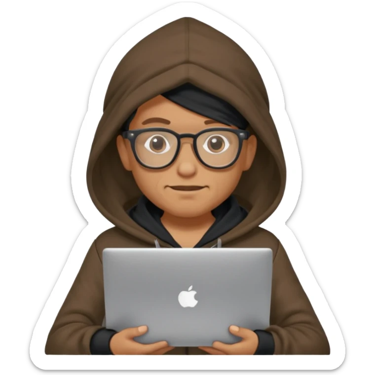 pirate standing with a laptop, glasses and hoodie, fun and quirky sticker