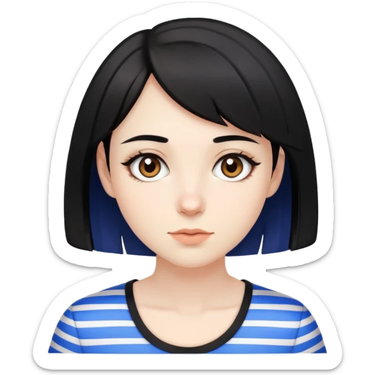 Pale girl with brown eyes, short black hair with two blue stripes sticker