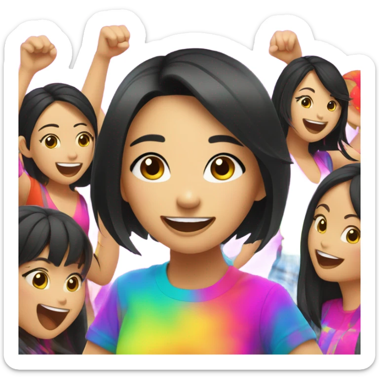 Rave Asian girl black hair with entourage in back at electric daisy carnival sticker