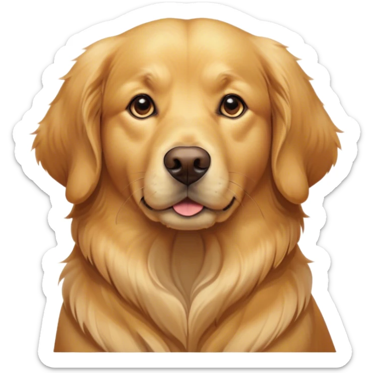 Cinematic Noble Golden Retriever Portrait Emoji, Poised and regal, with a strong, athletic build and a lustrous, well-groomed golden coat, deep-set soulful brown eyes, Simplified yet sharp and sophisticated features, highly detailed, glowing with a soft, dignified glow, high shine, intelligent and friendly, stylized with an air of warmth, focused and attentive, soft glowing outline, capturing the essence of a watchful and confident companion, so majestic it feels as though it could bound out of the screen with effortless authority! sticker