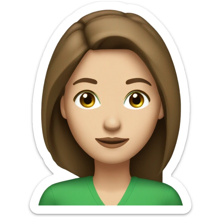 pretty middle age woman with kelly green eyes and shoulder length straight brown hair casual sticker