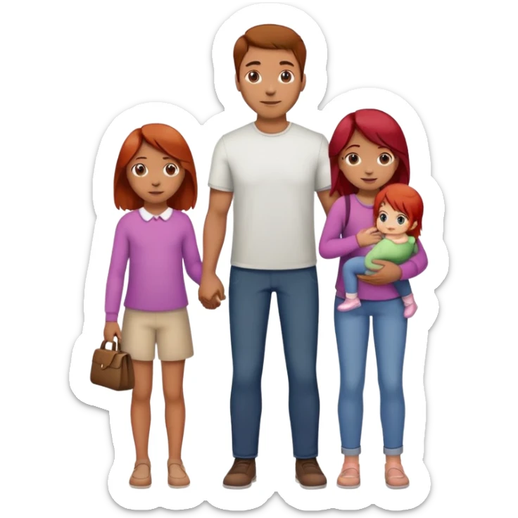 A man with brown hair holding a child, a daughter, and a girl with red hair by the hand sticker