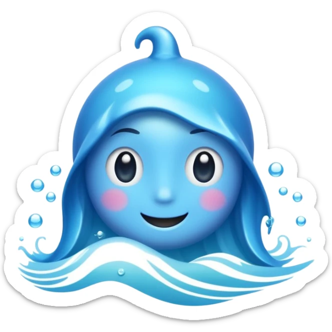 emoji of the sea, calm blue waves, sparkling water, isolated on white background, soft shadows, high detail, playful and cute. sticker