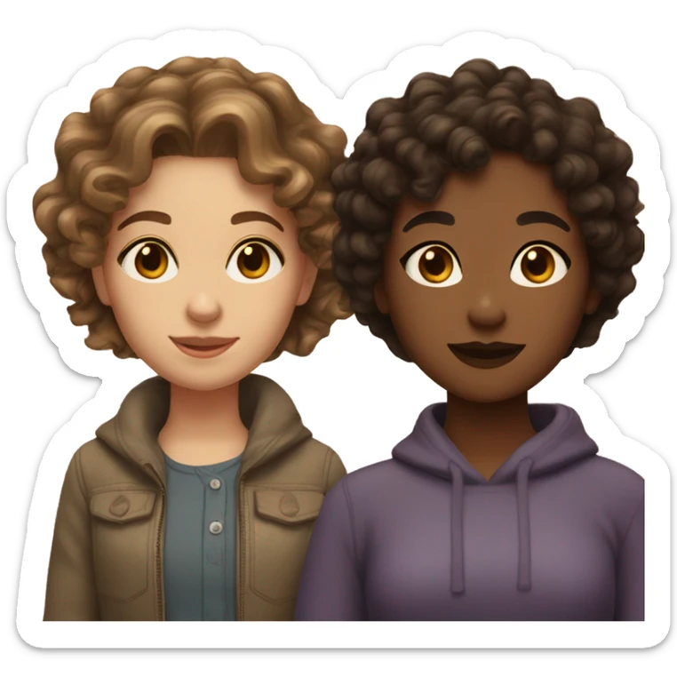 2 girls one lightskined wavy brown hair and another dark and curly short hair sticker
