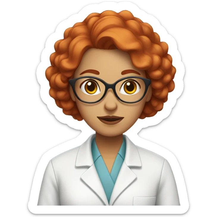 woman with red hair and cat eye glasses in a lab coa sticker