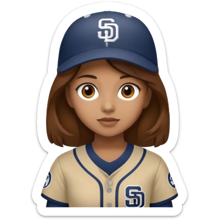 light brown girl with brown hair and brown eyes in a san diego padres baseball uniform  sticker