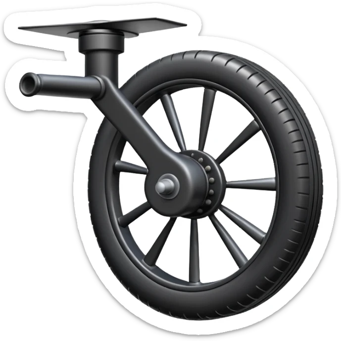 Emoji-style aircraft landing gear with a single wheel and strut, simplified design, clean lines, cartoon-like, isolated on white background, minimal shading sticker