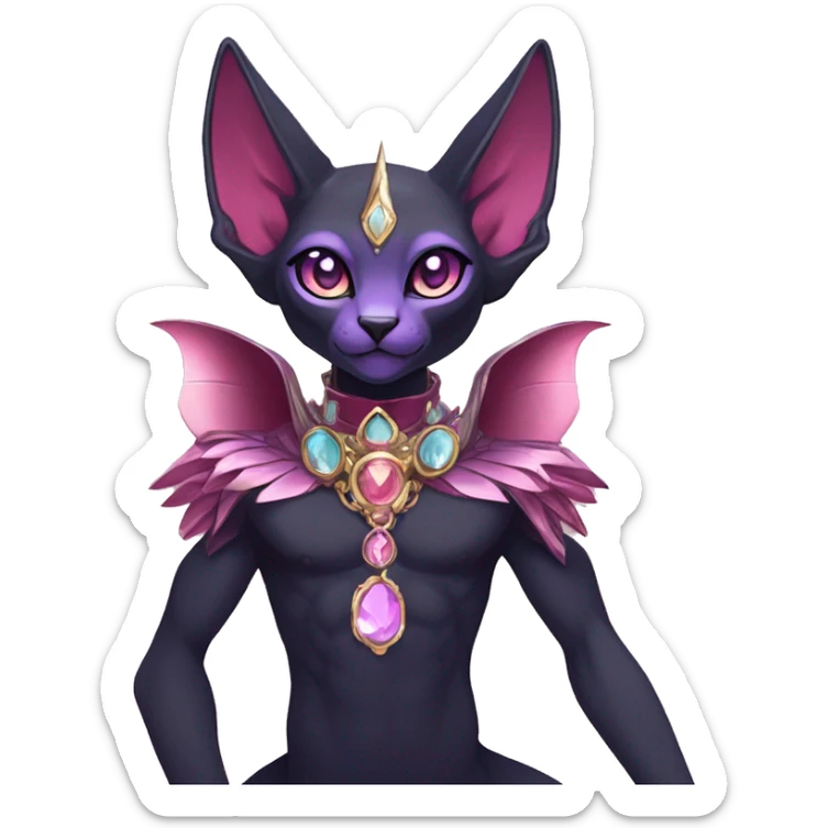 cool kawaii cartoon edgy distinguished ethereal elegant beautiful fantasy black purple red ethereal fantasy nargacuga-Noivern-sphynx-Quiana-Fakemon collar harness moon gem jewels full body sticker