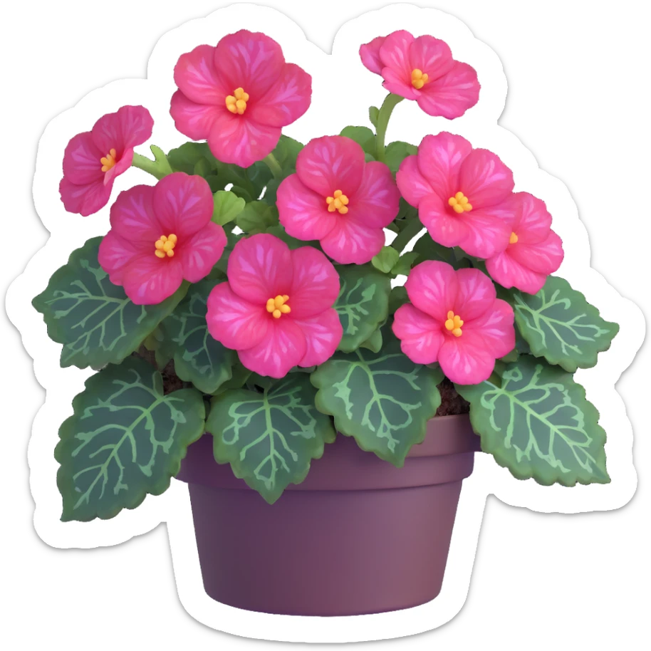 Bird's eye view of Begonia Rex plant showing spiral leaf formation from directly above, dark green leaves with purple edges and white spots sticker